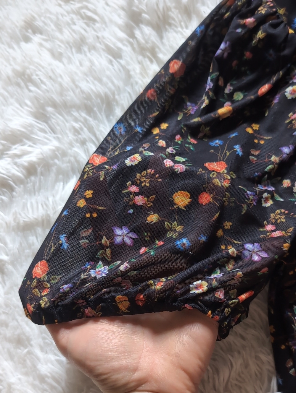 Blackmilk Wild Fields Puff Sleeve Black Floral Mesh Fairycore Crop Top XXL - Picture 7 of 12